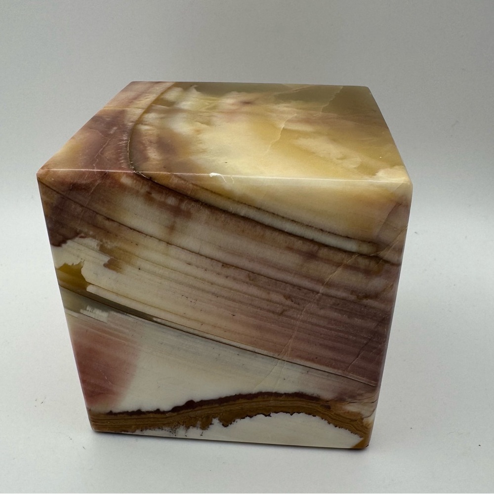 Vintage Polished Onyx Cube Sculpture Paperweight Desk Decor Natural Stone